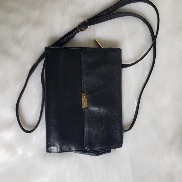 Perlina Handbags - Perlina Black Leather Wallet Cross Body Bag